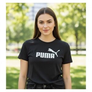 Puma Graphic T-Shirt Womens Large Dark Charcoal Gray Logo Activewear Tee